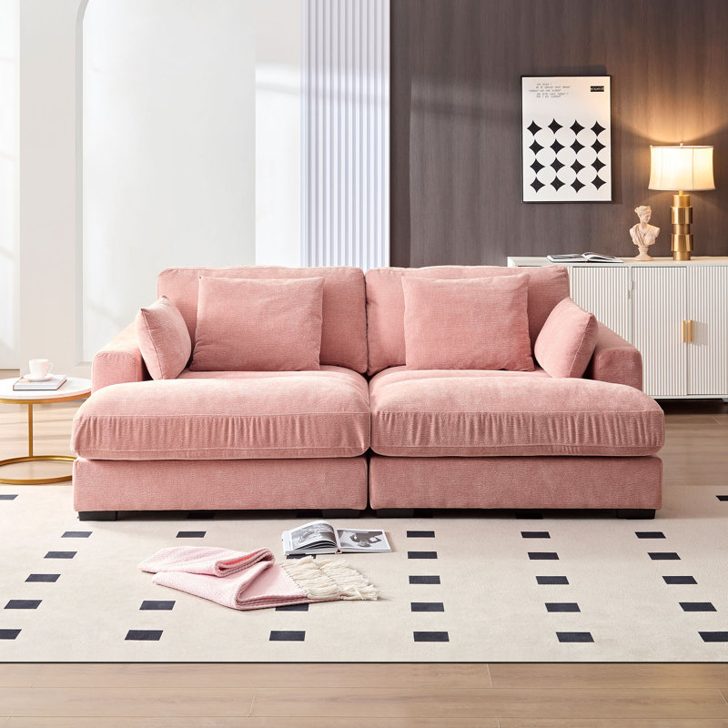 89.76 inch Double Sleeper Sofa Cloud Couch Soft Fluffy Fabric Upholstery with Square Armrests